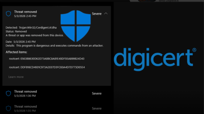 Microsoft Defender mistakenly flags DigiCert Root Certificates as malware
