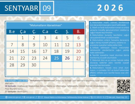 İnformasiya təhlükəsizliyi təqvimi layihəsi çərçivəsində sentyabr ayı üzrə növbəti vebinar başlayır